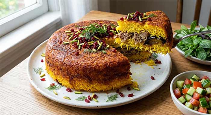 آشپزی ته چین گوشت و بادمجان